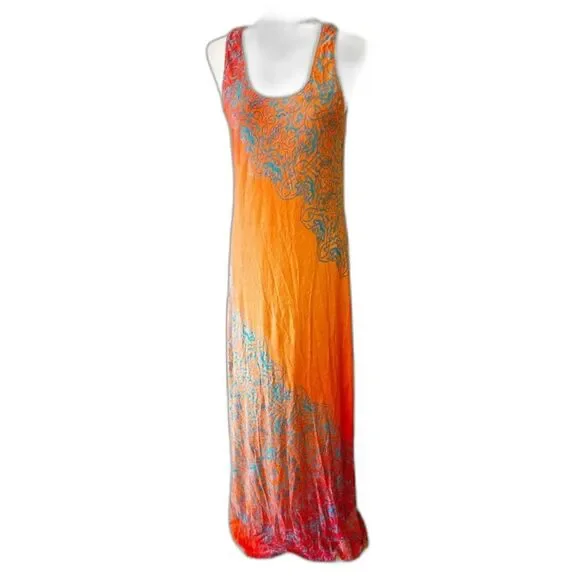 Tommy Bahama Orange Printed Maxi Dress w/ Pinholes Size S - Picture 11 of 14